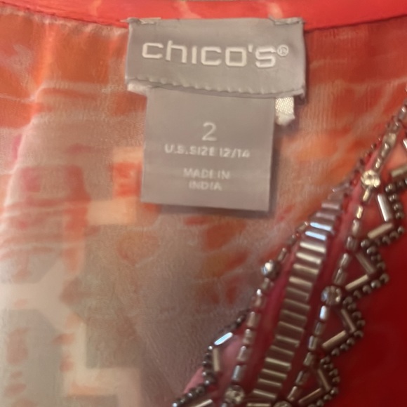 NWOT Chico’s Orange and pink V- Neck top - Picture 4 of 5